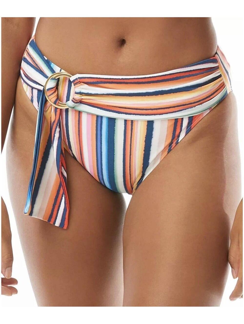 1921 Vince Camuto Belted High-Leg Striped Bikini Bottoms STRIPE sz S nowt
